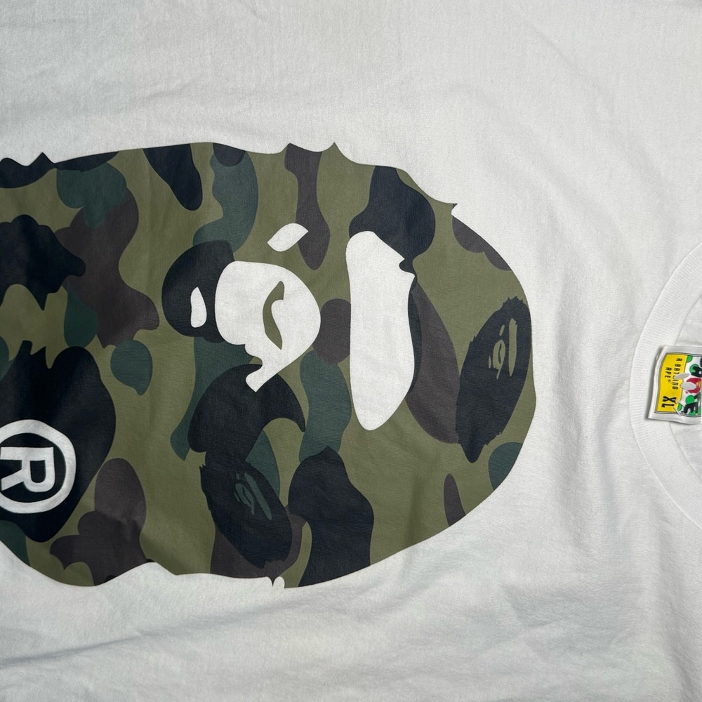 Bape White Tee with Camouflage Ape Graphic